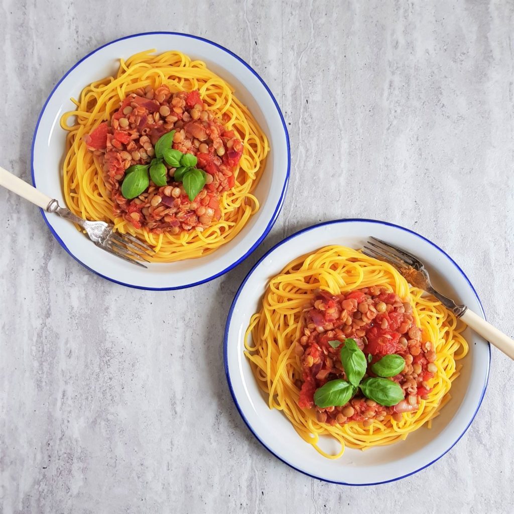 Spaghetti bolognese z soczewicą